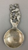 A silver souvenir spoon, Birmingham 1927, maker's mark for Bernard Instone, inscribed Warwick,