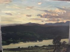 CLAUDE MUNCASTER (born 1903), British, Sunset Over Lake Windermere, oil on canvas, signed,