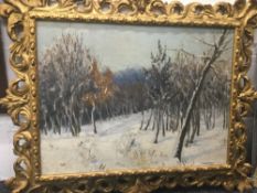 S G ADAMSON (20th century) British, Snowy Woodland Landscape, oil on board, signed and dated 1945,