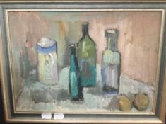REG NORRIS (20th century) British, Cezanne's Lunch, oil on board, signed and inscribed to verso,