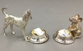 Two silver plated novelty salts