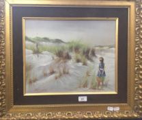 DECORATIVE SCHOOL (20th century), Girl in Sand Dunes, oil on board, indistinctly signed,