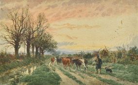 JOHN MacPHERSON (19th century) British, Cattle Drover on a Rural Lane, watercolour, signed. 24.