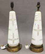 A pair of Continental milk glass table lamps