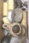 A quantity of miscellaneous, including antiquity oil lamps, Chinese coins, etc.