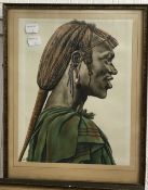 J P LUDU, African Portraits, a pair, watercolours, signed,