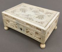 A small late 19th/early 20th century Canton pierced ivory box