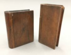 Two vintage carved wood mystery puzzle boxes,