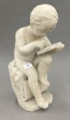A 19th century carved alabaster figure of a putti