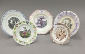 A quantity of 19th century transfer printed and moulded nursery ware plates