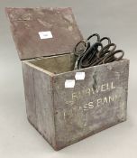 A vintage painted pine box, inscribed 'Burwell Brass Band',