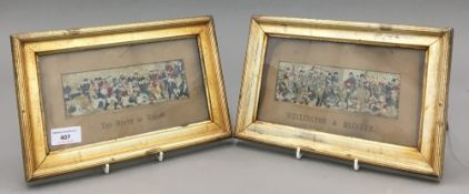 A pair of stevengraph silk pictures, The Death of Nelson,