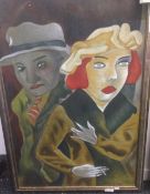 DECORATIVE SCHOOL (20th century), Art Deco Style Couple, oil on canvas,