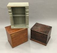 Two small chest of drawers and a painted pine shelf