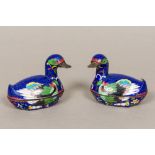 A pair of Chinese cloisonne lidded boxes Each formed as a duck. Each 9 cm wide.