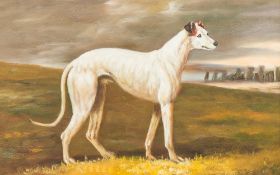 ENGLISH SCHOOL (19th century) Portrait of a Greyhound Before Stonehenge Oil on card,