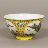 A Chinese porcelain medallion bowl Decorated with landscape vignettes interspersed with lotus
