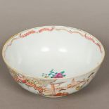 An 18th century Canton porcelain bowl Of footed form, decorated in the round with figural vignettes.