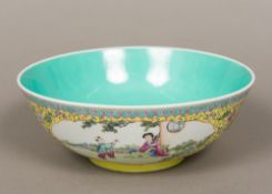 A Chinese Republic period porcelain bowl Decorated with figural vignettes on a scrolling florally