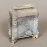 A Chinese carved grey jade censer Of lidded lobed rectangular form,