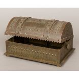An unusual 19th century patinated bronze casket Of hinged domed form,
