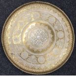A large 19th century silver and copper onlaid Cairoware brass tray Worked with roundels and