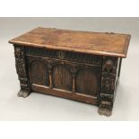 An 18th century and later oak coffer Of small proportions,