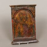 An Antique painted icon panel Worked with the Virgin Mary and the infant Jesus. 19.