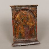 An Antique painted icon panel Worked with the Virgin Mary and the infant Jesus. 19.