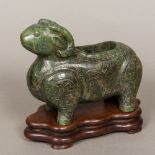 A large Chinese carved jade model of a ram Decorated in the round with various scrolling and