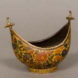 A 19th century florally decorated papier mache and bronze kovsch Of typical form. 14.5 cm wide.