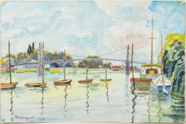 Attributed to ALBERT MARQUET (1875-1947) French Moored Boats on a River,