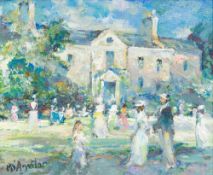 MICHAEL D'AGUILAR (1924-2011) British (AR) Tea on the Lawn, County Meath, Ireland Oil on board,