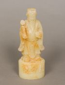 A Chinese carved hardstone, possibly white jade,