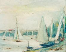 LUCETTE DE LA FOUGERE (1921-2010) French (AR) Boats Before a Bridge Oil on board, signed and dated,