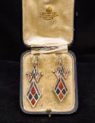 A pair of Victorian Scottish hardstone set unmarked silver pendant earrings Each set with various