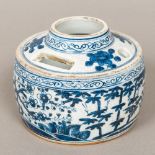 A Chinese blue and white porcelain vase Of squat circular form with various pierced top,
