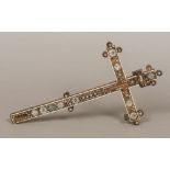 A 19th century Middle Eastern carved wooden mother-of-pearl and ivory inlaid cross With inset INRI