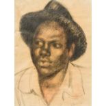 EPHRAIM STRELLETT (flourished 1906-1939) British Study of African Wearing a Hat Charcoal and