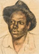 EPHRAIM STRELLETT (flourished 1906-1939) British Study of African Wearing a Hat Charcoal and