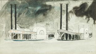 MICHAEL FFOLKES (1925-1988) British (AR) Paddle Steamers Pen and ink wash, signed and dated 1956,