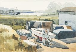 WILLIAM BARNES (born 1916) British Boatyard Watercolour, signed, framed and glazed. 31 x 21 cm.