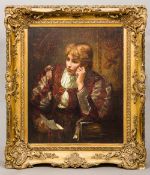 PRE RAPHAELITE SCHOOL (19th century) The Letter Oil on canvas, ornately framed. 60 x 74 cm.