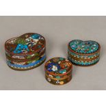 A Chinese cloisonne box Of rounded heart shaped form with removable lid,