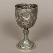 A 19th century Chinese silver goblet The bowl embossed in the round with figures in various