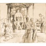 HARRY MALEY (20th century) British Religious Scene Pen and ink wash, signed and dated 1917,