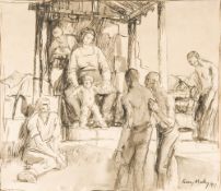 HARRY MALEY (20th century) British Religious Scene Pen and ink wash, signed and dated 1917,