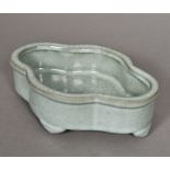 A Chinese Ming porcelain celadon glazed brush washer Of quatrefoil form with allover crackle glaze,