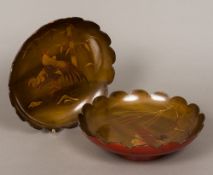 A pair of Japanese Meiji period lacquered dishes Each of footed form with scrolling rim,