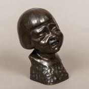 An early 20th century Viennese patinated bronze sculpture Formed as a bust of a crying girl,
